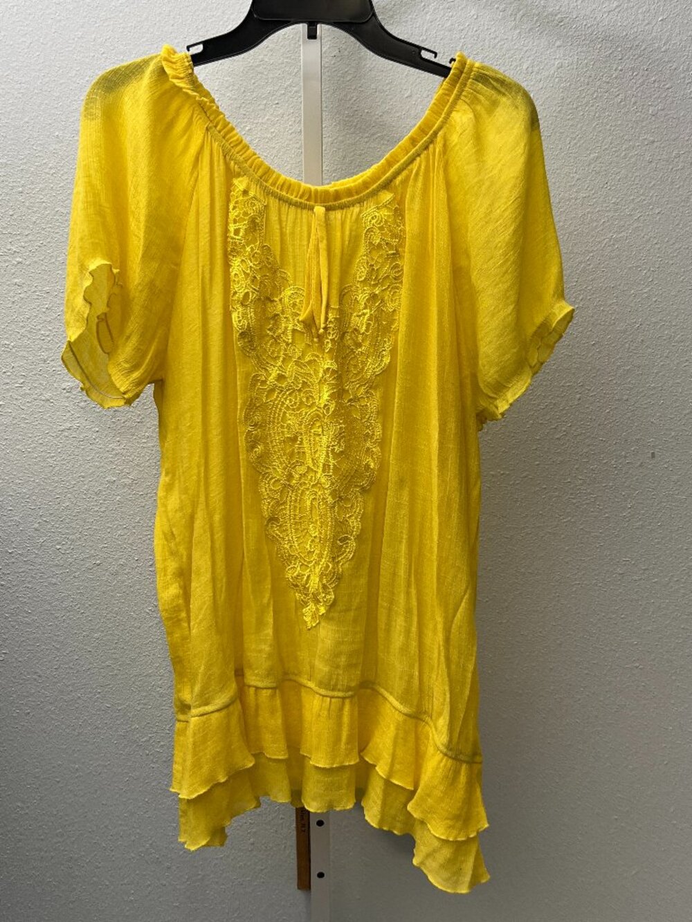 Cato Woman Sunny Yellow Long Double-Ruffled Gauze Short-Sleeve SZ 22/24W
